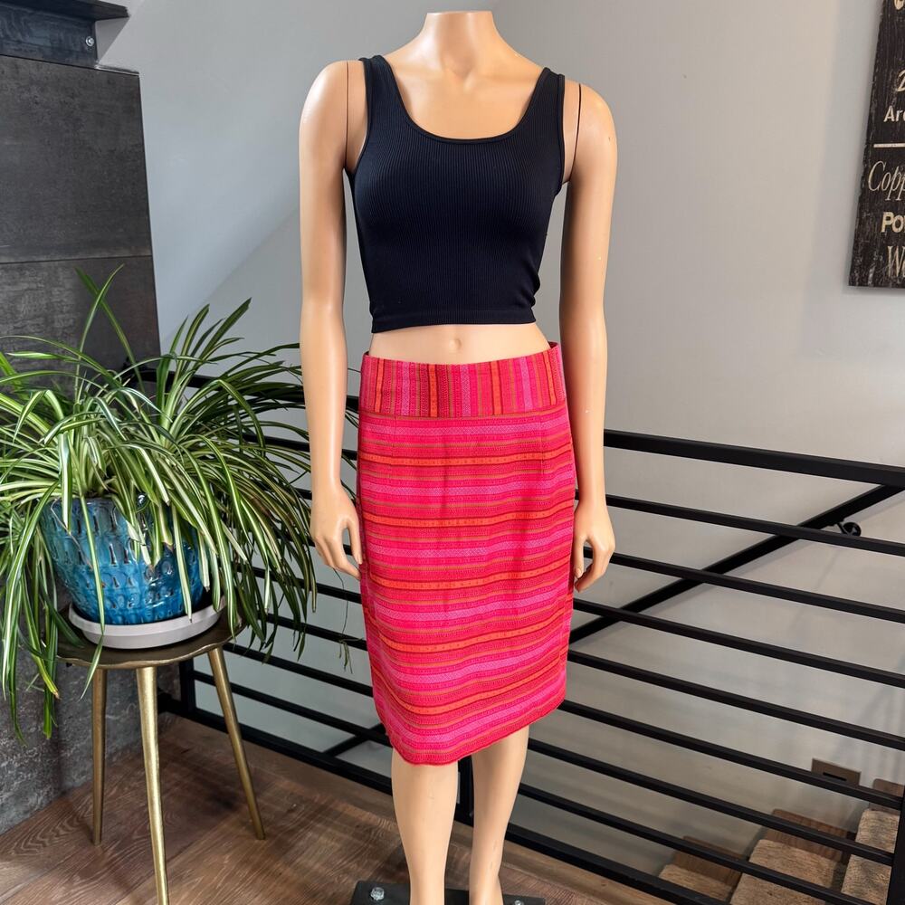 Antonio Melani Striped Pencil Skirt Rose Tangerine Pink Woven Lined Size 6